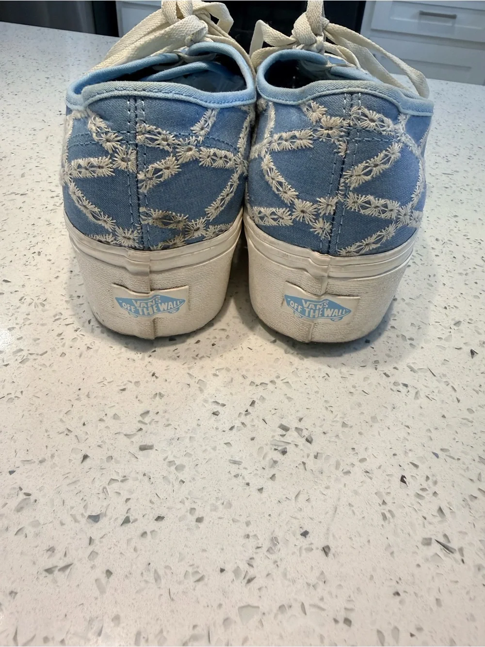 Vans Blue Daisy Embroidered Platform Sneakers